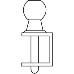 A black and white line drawing of a Double Duty Ball Hitch 50mm (Black), Sparex Part No.S.2051, featuring a spherical knob at the top and a flat clamping surface at the bottom.