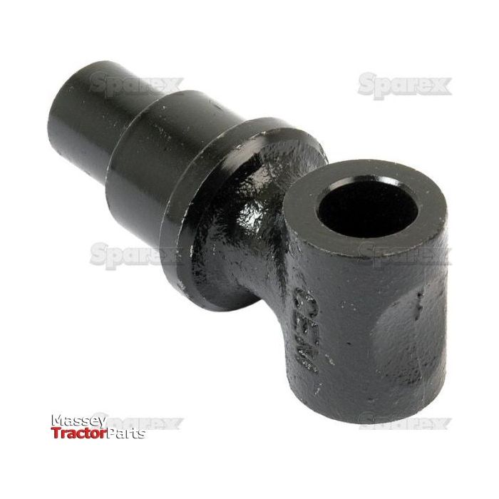 Close-up image of a black metal Draft Control Yoke (Sparex Part No. S.66243) with a cylindrical hole and a tapered end. The background is white and includes the logos "Sparex" and "Massey Tractor Parts", suitable for draft control systems on Ford / New Holland tractors.