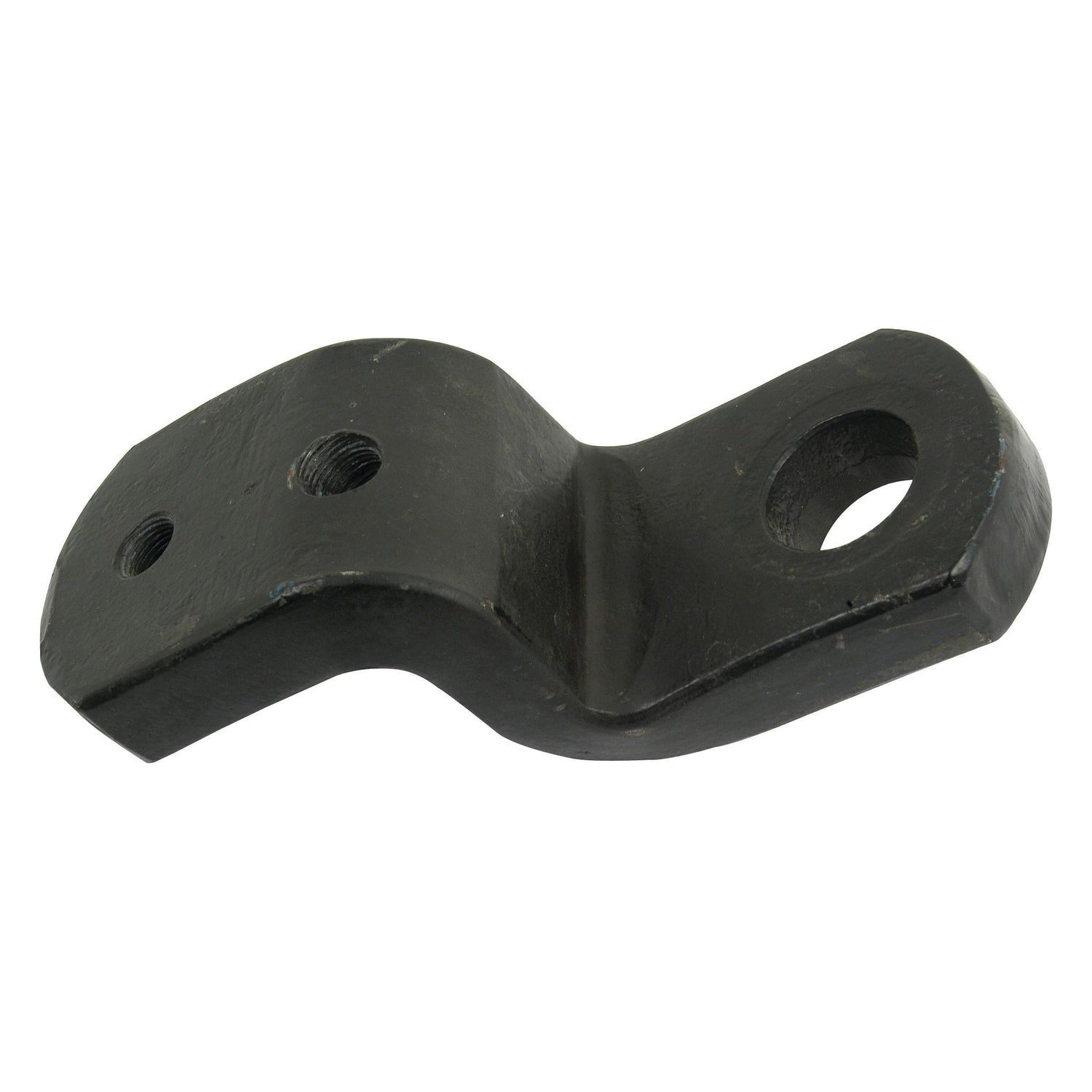 The Sparex Drawbar Clevis, with an overall length of 195mm and a section size of 25x80mm, is a black, metal towing hitch featuring multiple holes for attachment. It is specifically designed for connecting tow bars to vehicles and is compatible with Massey Ferguson models.