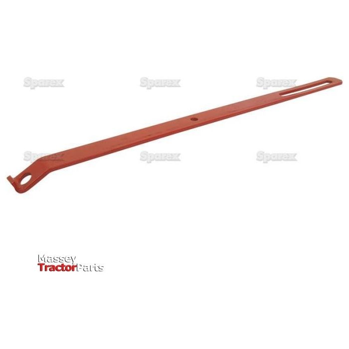 A Stay Bar with an overall length of 720mm, featuring a red metal finish, holes of 20mm, 13mm, and a slotted end measuring 14x168mm. The branding text "Massey Tractor Parts" and "Sparex" is displayed in the background. This part, identified as Sparex Part No.S.60460, is suitable for Massey Ferguson models and designed for mechanical purposes.