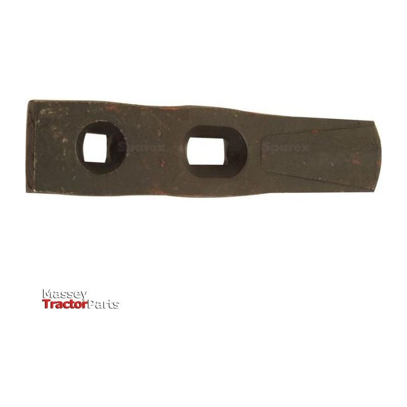 The Drill Point – Replacement for Simba – S.72351, a 12mm thick metal component likely used in machinery, features two rectangular holes and a wider end. The text "Massey Tractor Parts" is located in the lower left corner. This product serves as an alternative to 78444 and bears the Sparex mark, ensuring compatibility and reliability.