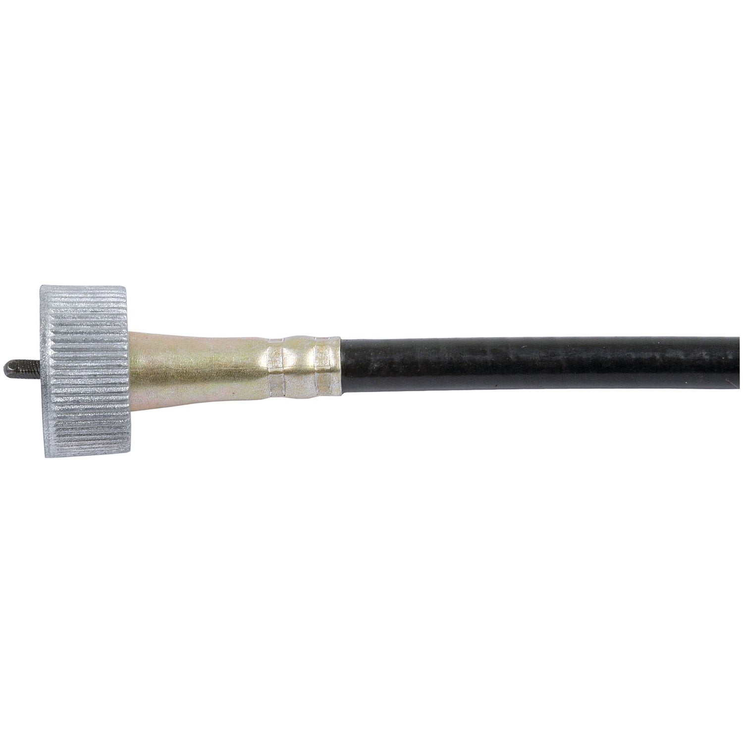 Image of a Sparex Drive Cable, with a metallic connector attached to one end. The black cable, often used in Ford New Holland vehicles, extends off-frame. Product Name: Drive Cable - Length: 1016mm, Outer cable length: 985mm. | Sparex Part No.S.57422