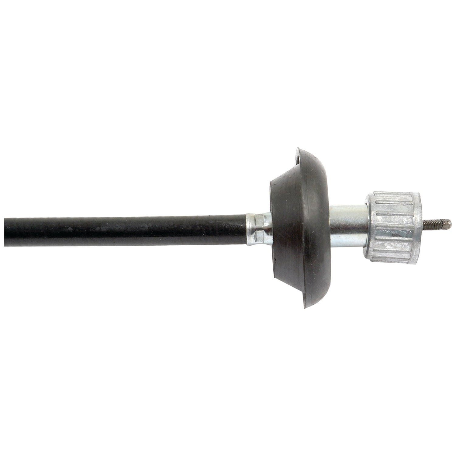 Close-up of the Sparex Drive Cable (Part No. S.57422), featuring a threaded metal connector and a protective rubber grommet, with an overall length of 1016mm and an outer cable length of 985mm, compatible with Ford New Holland systems.