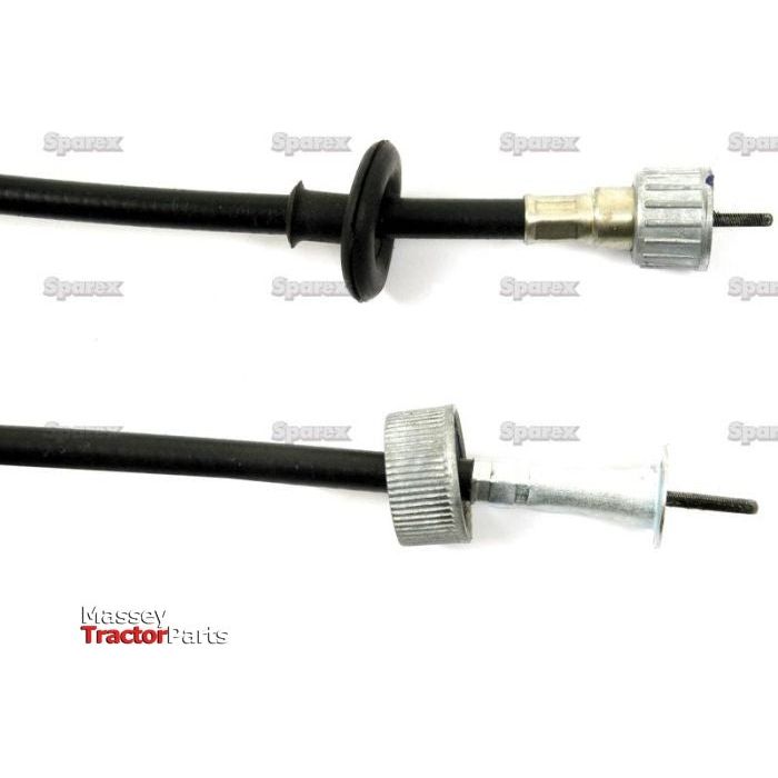 Two black speedometer drive cables with metal fittings, branded as Sparex and labeled Massey Tractor Parts, measuring 1277mm in length, are shown against a plain white background.