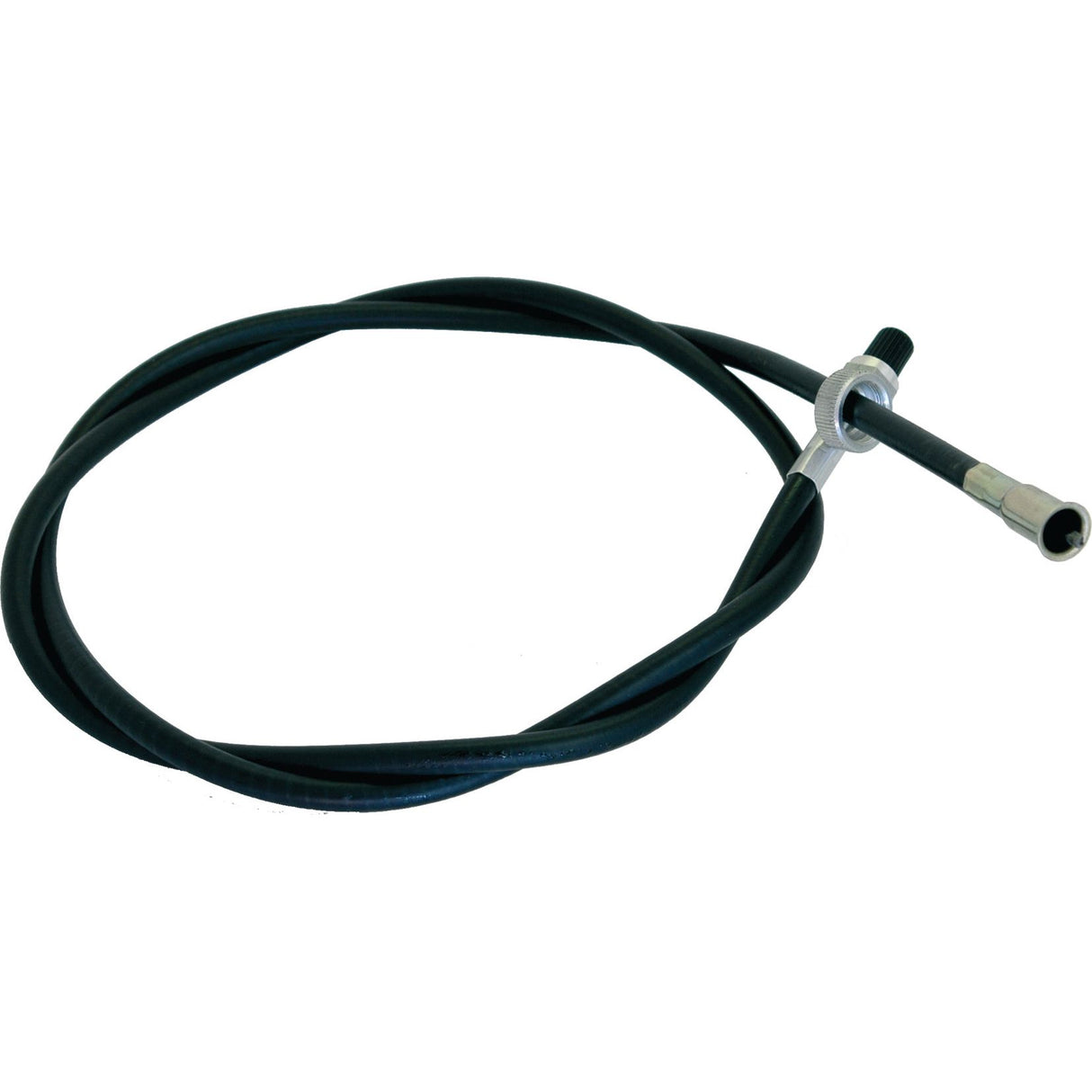 A Sparex drive cable (Part No. S.75999) measuring 1345mm in length with an outer cable length of 1320mm, featuring a metal fitting at one end and a threaded adjuster near the middle, coiled in a circular shape and compatible with Massey Ferguson and Landini models.