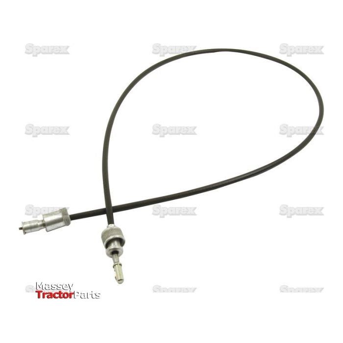 A black, flexible drive cable with metal connectors on both ends, likely a tractor part, is displayed against a white background. The words "Sparex" and "Massey Tractor Parts" are visible, suggesting compatibility with brands like David Brown. This product is the Drive Cable - Length: 1265mm, Outer cable length: 1230mm (Sparex Part No.S.57594).