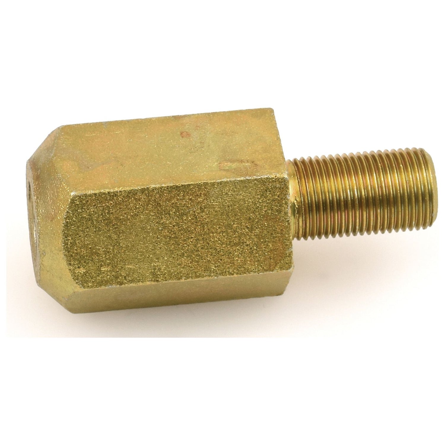 The Sparex Dual Wheel Adaptor 3/4'' x 3/4'' UNF (Part No.S.16028), a brass hexagonal threaded insert with one smooth end and one threaded end, is engineered for mechanical or industrial use and can also function as an adaptor in dual wheel assemblies.