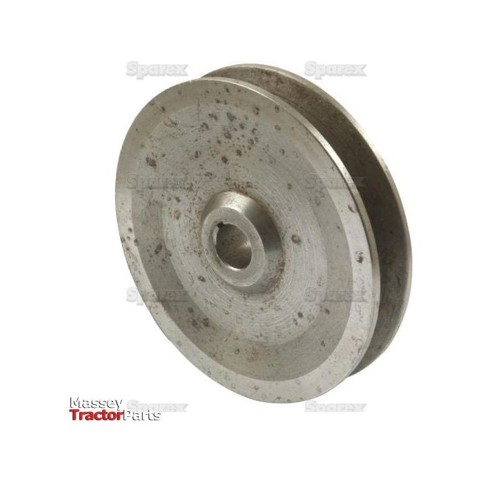 A metal pulley wheel with a central hole, showing signs of wear and rust. Text on the image includes "Massey Tractor Parts". Sparex Dynamo Pulley (Part No. S.41158) helps restore this worn dynamo pulley to its former glory.