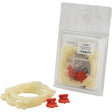 A Sparex package of Easylock Bearings (2x63mm Large) | Sparex Part No. S.59632 includes four beige plastic wheel bearings and four red clips, with two of each set placed outside the package.