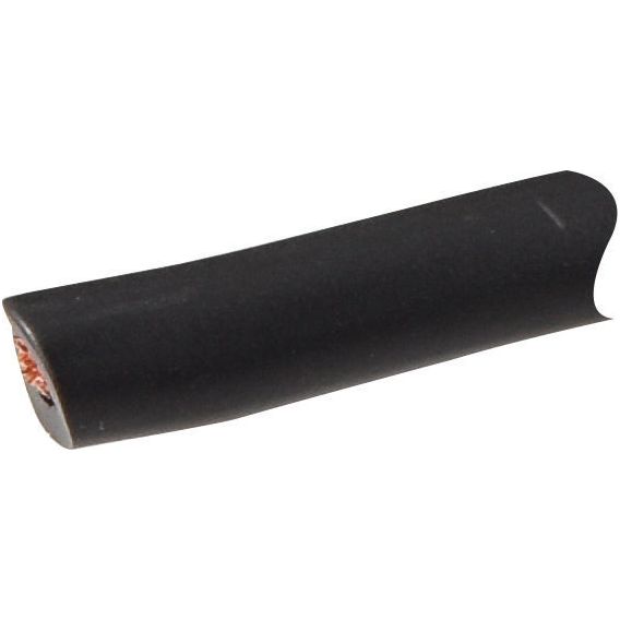 A section of the Sparex Electrical Cable - 1 Core, 10mm² Cable, Black (Length: 50M) | Sparex Part No.S.139741, featuring thick black rubber tubing with visible copper wire at one open end.