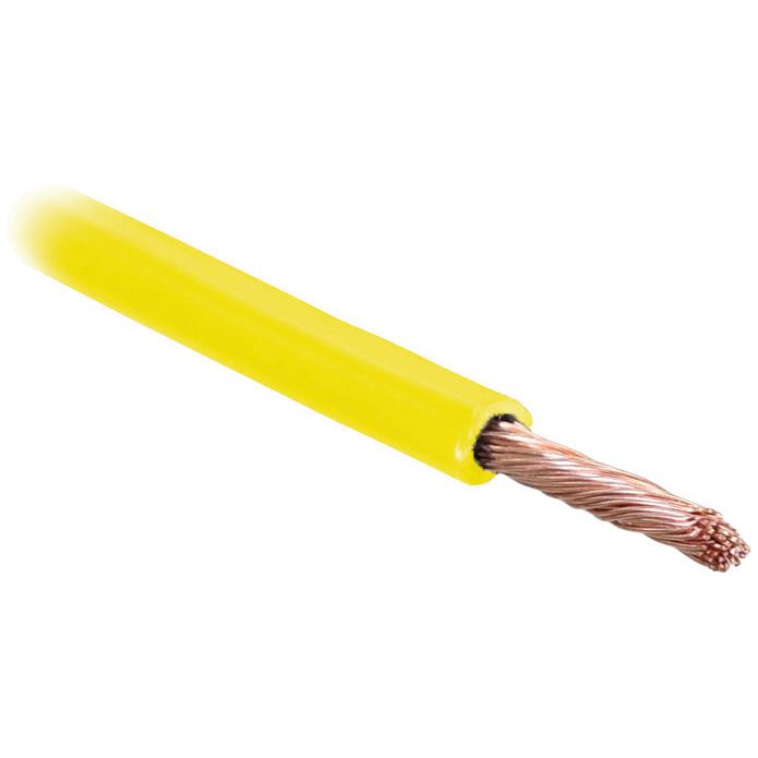 A close-up image of the Sparex Electrical Cable - 1 Core, 1.5mm² Yellow Cable (Sparex Part No. S.5964), highlighting its insulating sheath and exposed copper strands at one end.