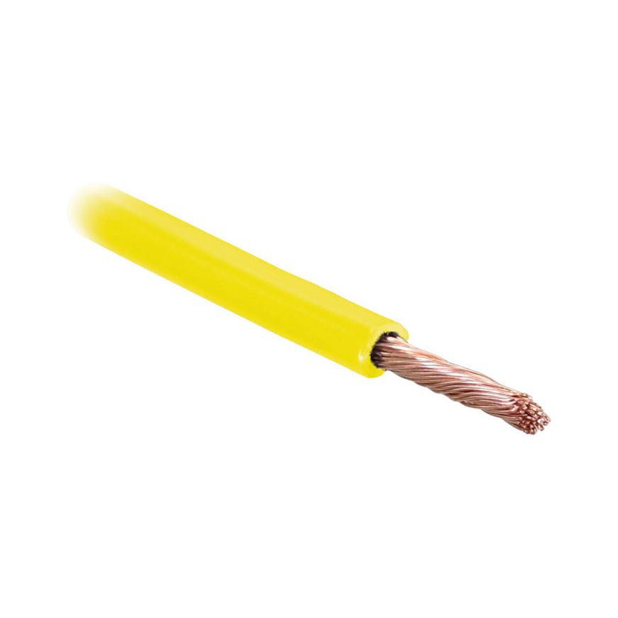 Close-up of the Sparex Electrical Cable - 1 Core, 2.5mm² Cable, Yellow (Length: 10M) revealing exposed copper strands at one end (Sparex Part No.S.26964).