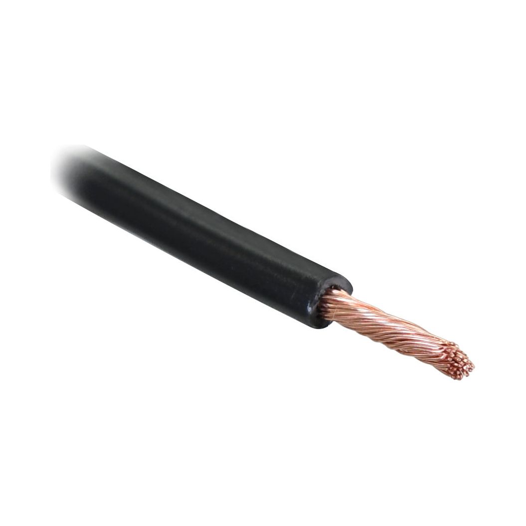 Close-up of a Sparex Electrical Cable - 1 Core, 6mm², black 50M (Sparex Part No.S.51924) with exposed copper strands at one end.