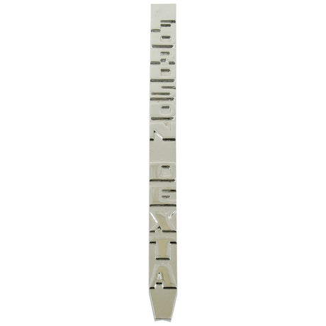 A rectangular metallic stake featuring embossed numbers and markers, commonly used for measuring depth or height in various situations, evokes the precision similar to that of the Emblem for Fordson Dexta (Sparex Part No. S.67273) by Sparex.