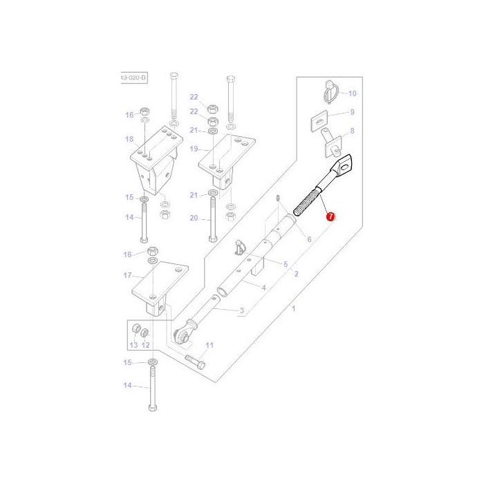 Illustrated diagram of a mechanical assembly with numbered components, featuring the AGCO Massey Ferguson End Stabiliser (part number 3818522M1) highlighted in red. Suitable for Massey Ferguson 4300 Series tractors.