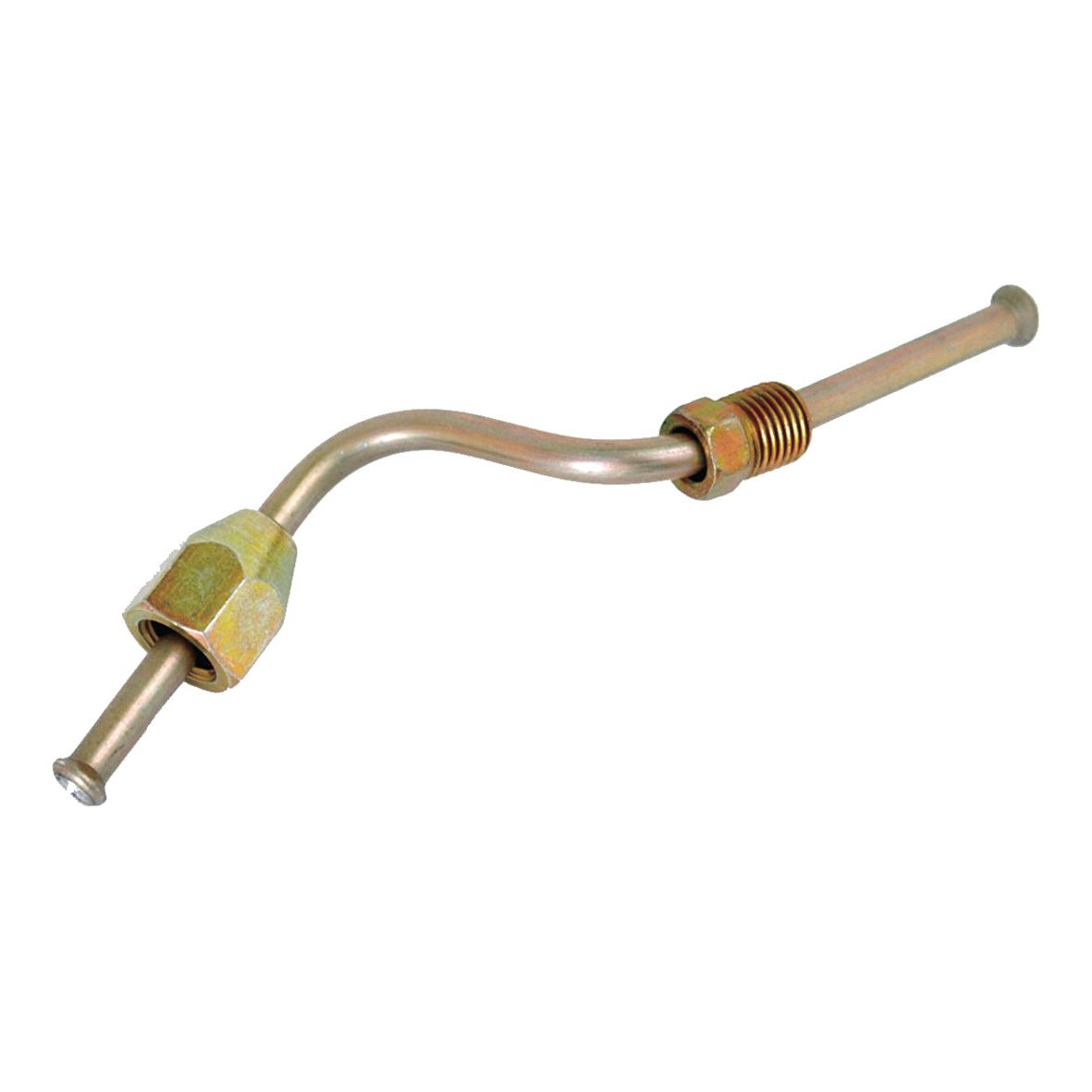 The Sparex Engine Oil Pressure Pipe (Part No. S.42132) is a metal pipe with a bent shape, featuring cylindrical fittings at each end and a coiled spring in the middle, designed to maintain optimal oil pressure in Massey Ferguson machines.