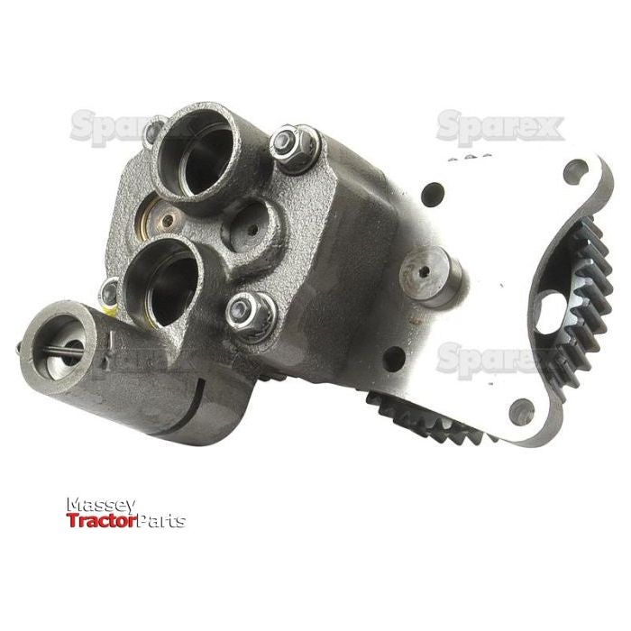 A metal mechanical part with multiple circular openings, gear teeth on the edge, and a logo indicating Sparex in the corner. This component, known as the Engine Oil Pump (Sparex Part No.S.57831), is reminiscent of designs seen in International Harvester machinery.