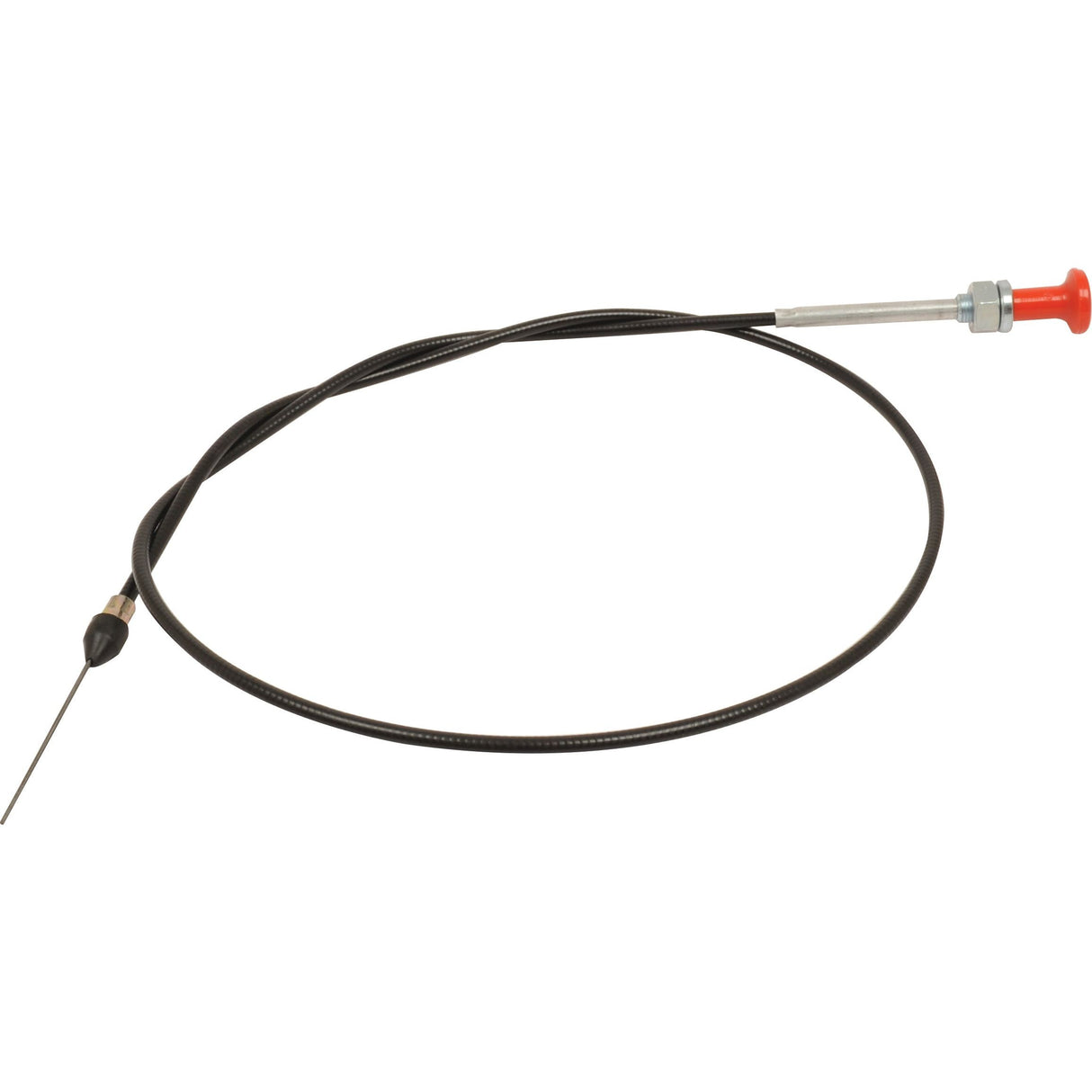 The Engine Stop Cable, Sparex Part No. S.43262, measures 1300mm in length with an outer cable length of 1160mm and is commonly utilized for Massey Ferguson tractors. This Sparex-branded flexible push-pull control cable features a red knob at one end and a threaded stud at the other, designed for mechanical transmission of motion.
