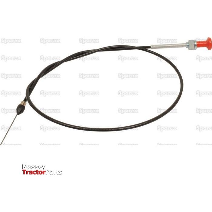 An Engine Stop Cable, part number S.43262 by Sparex, features a black outer cable measuring 1160mm in length with a total length of 1300mm. One end sports a red knob while the other has a pointed metal tip. Labeled as "Massey Tractor Parts," this cable is ideal for replacing worn-out parts in Massey Ferguson tractors.