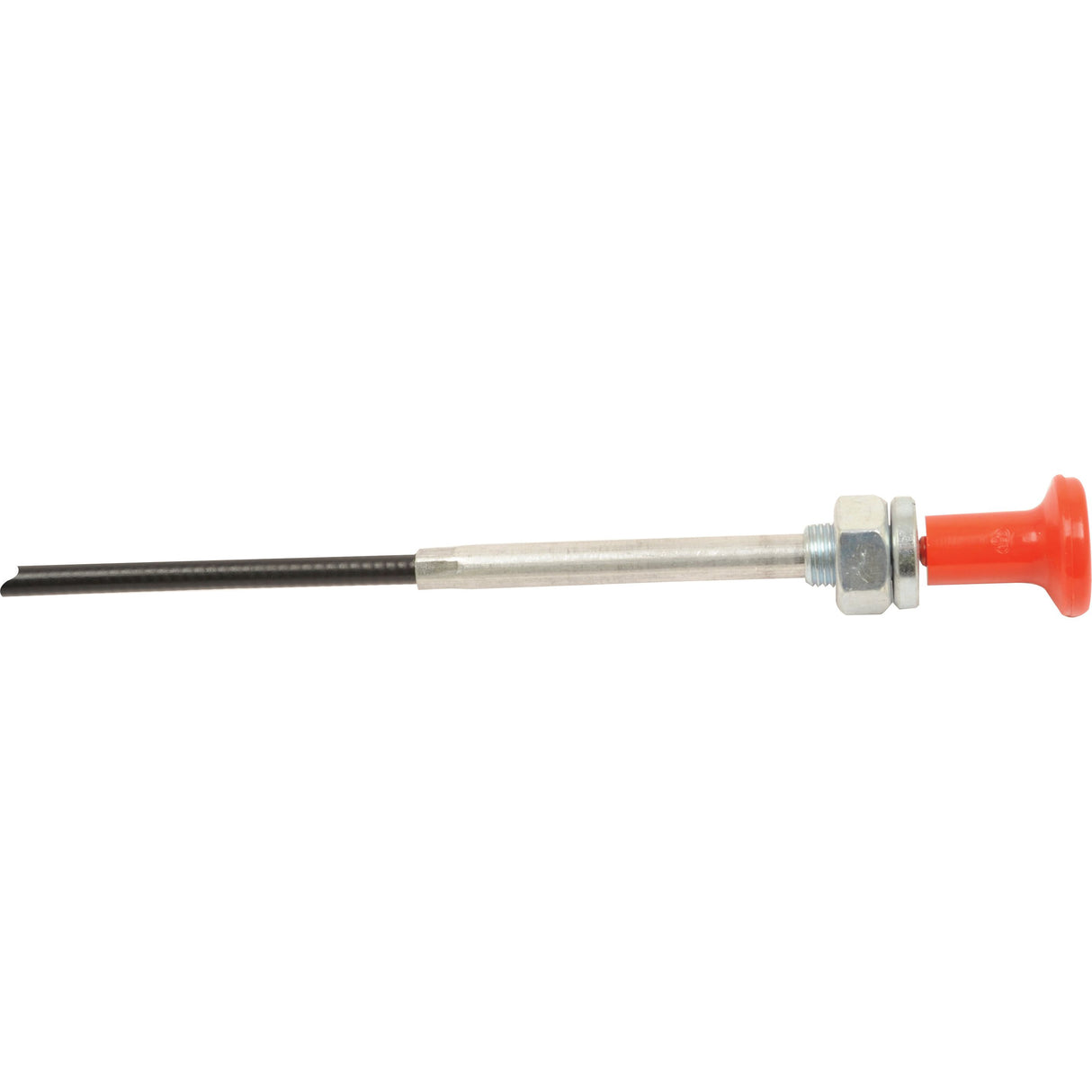 The Sparex Engine Stop Cable (Sparex Part No.S.43262) features a 1300mm long rod, an outer cable length of 1160mm, a centrally located nut, and a red plastic handle on one end; it is perfect for use in Massey Ferguson tractors.