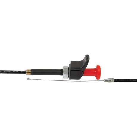 The Sparex Engine Stop Cable (Sparex Part No. S.62267), with a length of 990mm and an outer cable length of 770mm, features a durable black sheath with metal fittings, a red push-pull knob, and a sliding mechanism attached to the wire. Designed specifically for Fiat vehicles, this cable provides reliable performance for various applications.