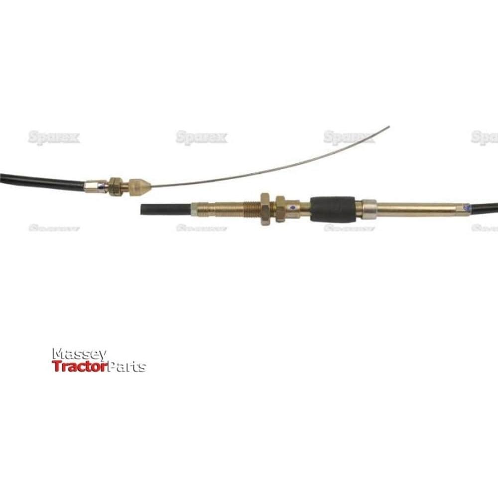 The Sparex Engine Stop Cable (S.57376) is a throttle cable assembly for Massey Tractors, featuring connectors and a 1100mm flexible wire sheath. It is also compatible with Case IH and International Harvester models. The cable length measures 1287mm in total.