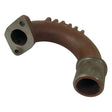 A rusted, curved metal exhaust pipe with a flanged and hollow end, featuring a series of ridges along the 180° elbow bend, similar to those found in Massey Ferguson machinery, identified as the Exhaust Elbow by Sparex (Part No.S.15981).