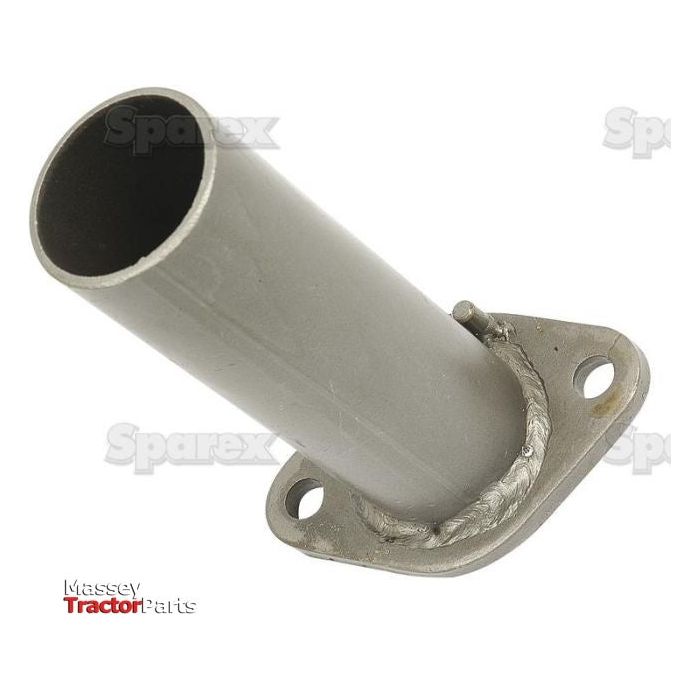 A metal exhaust pipe extender with a flange and two bolt holes, identified as the Exhaust Elbow (Sparex Part No. S.43140). The image features watermarks from Massey Tractor Parts and Sparex, indicating its compatibility with Case IH equipment.