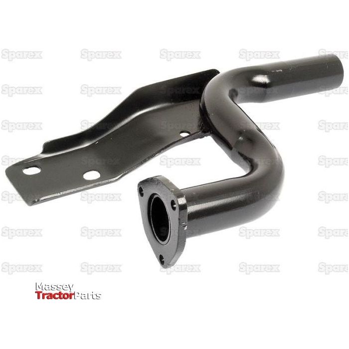 Black metal exhaust elbow manifold pipe with mounting bracket, featuring the Sparex logo in the background. The Massey Tractor Parts logo is visible at the bottom left corner, perfect for Ford / New Holland models. This product is known as Exhaust Elbow | Sparex Part No.S.61783.