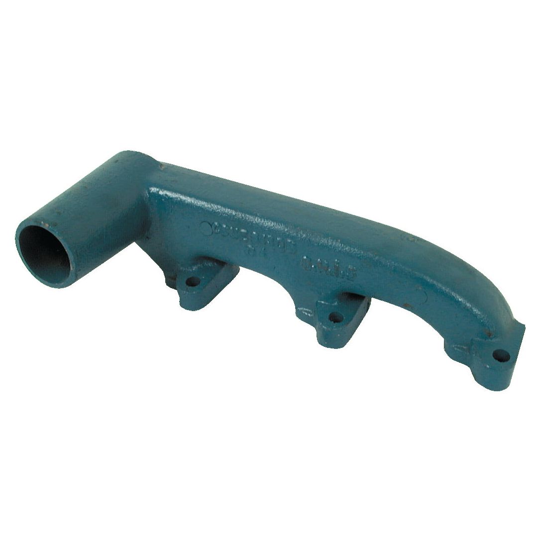 A blue-painted Sparex Exhaust Manifold (4 Cyl.) | Sparex Part No.S.60647, designed for Ford New Holland, featuring three mounting points and a single large cylindrical opening.