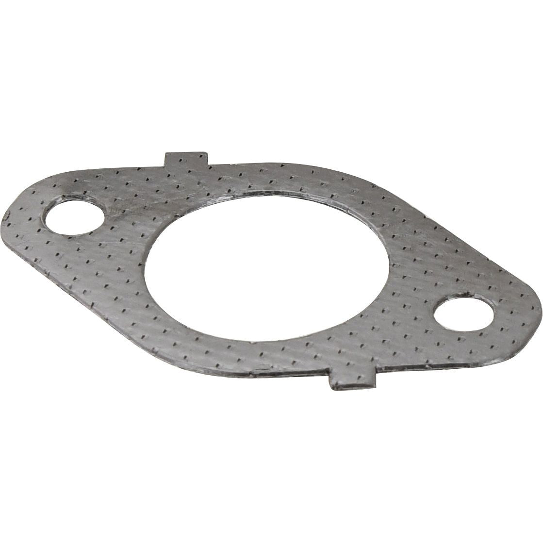 The Sparex Exhaust Manifold Gasket (Part No. S.143617) is a metallic gasket specifically designed for Case IH and International Harvester models, featuring three holes: one large central hole and two smaller ones on opposite sides, making it ideal as an exhaust manifold gasket.