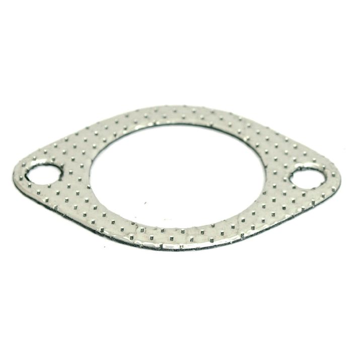 Close-up of the Sparex Exhaust Manifold Gasket (Sparex Part No. S.40644) with a circular center hole and small perforations, featuring two bolt holes on opposite sides, specifically designed for use in Perkins engine manifold to elbow connections.
