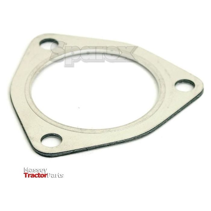 An Exhaust Manifold Gasket with a triangular shape and three bolt holes. It is labeled "Sparex" with Part No. S.40647, and features "Massey Tractor Parts" in the lower-left corner. Specifically designed for Perkins Engine, it seamlessly connects a manifold to a 90° elbow for optimal performance.