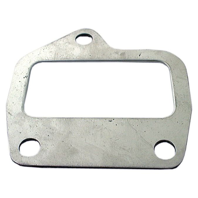 The Sparex Exhaust Manifold Gasket (Part No. S.42646) is a flat, metallic gasket with three bolt holes—two at the bottom and one at the top. It features a rectangular central opening and is designed for compatibility with Landini Massey Ferguson exhaust manifold systems.