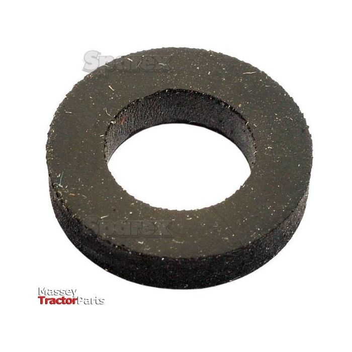 A circular, black rubber washer with a central hole, showcased against a white background. The Massey TractorParts logo is visible in the bottom left corner. Compatible with Ford/New Holland models, this part also functions as the Sparex Valve Stem Seal - Exhaust (Part No. S.66799).
