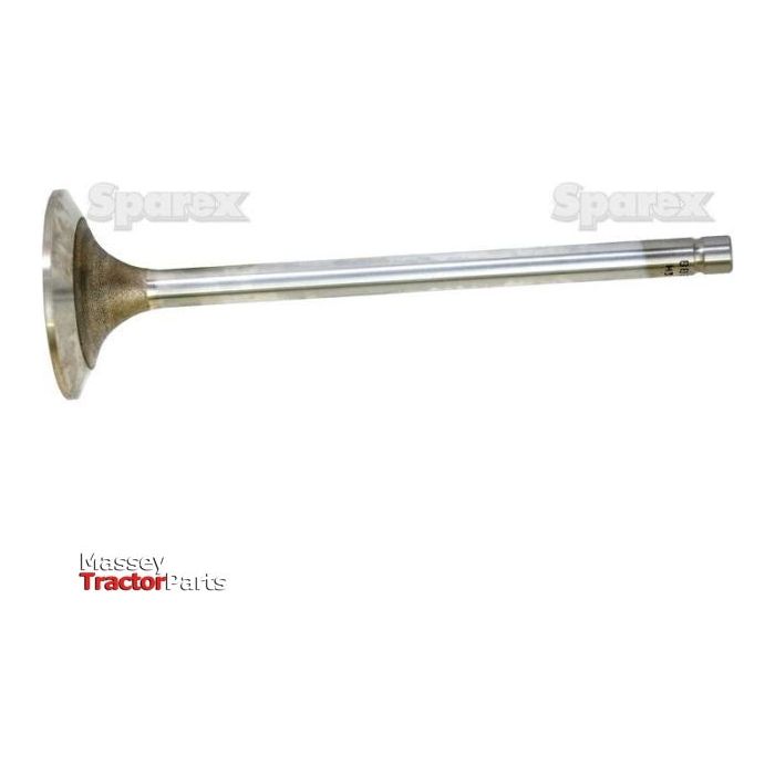 A steel engine exhaust valve with a flat head and a long stem, labeled Sparex at the bottom left of the image. Compatible with Massey Tractor Parts and John Deere models, known as Exhaust Valve Standard | Sparex Part No.S.31617.