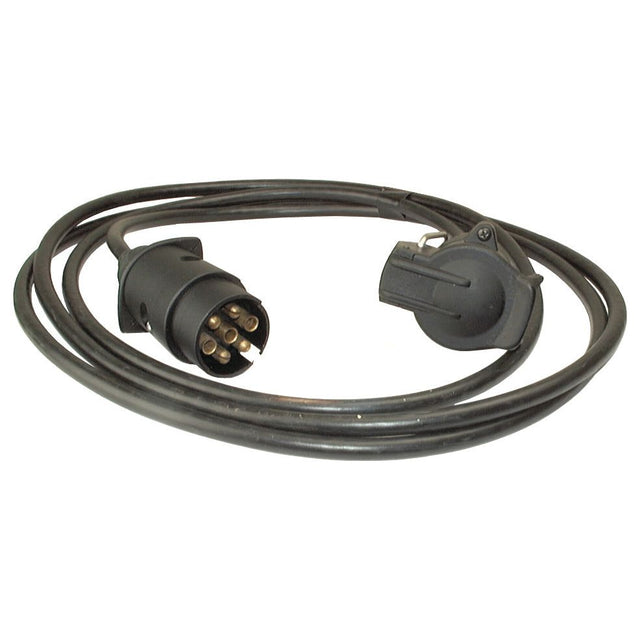 A Sparex Extension Cable 3M featuring 7-pin male and female connectors and a plastic plug, model no. S.4832, designed for electric vehicles with a coiled black design.