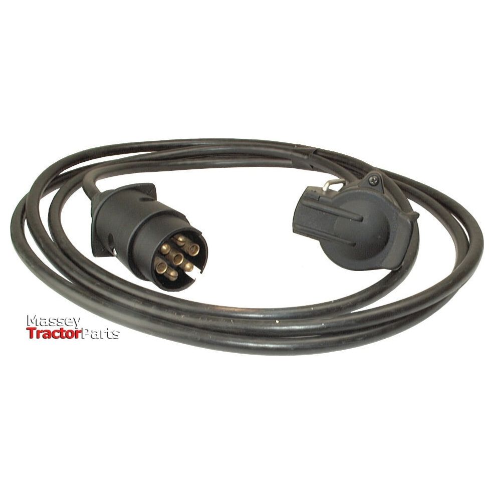 A coiled black electrical cable with a seven-pin trailer plug and socket, featuring the "Sparex" logo in the corner. The 7 core cable is compatible with 12/24V systems and identified as Extension Cable 7M, 7 / 7 Pin, Male / Female | Sparex Part No.S.4834.