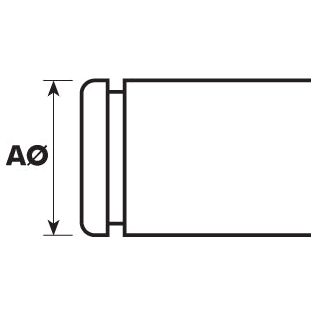 A simple line drawing illustrating the profile view of a pipe or cylindrical object that features an outer diameter labeled as "A Ø" and includes a small rim or lip on one end, akin to those seen in Massey Ferguson equipment. This design is similar to the External Circlip, 31.7mm (DIN | Standard No. DIN 471) by Sparex, Sparex Part No.S.41628.