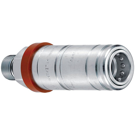 A Sparex Faster Quick Release Hydraulic Coupling Female 3/4'' Body with M30 x 2.00 Metric Male Bulkhead, featuring threaded ends and an orange ring near one end (Sparex Part No.S.132380).