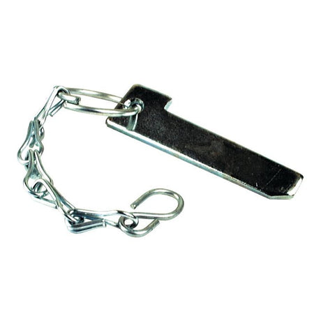 A Sparex Flat Cotter Pin with Chain (Agripak 2 pcs.), Part No. S.4886, which features a short chain and hook attached.