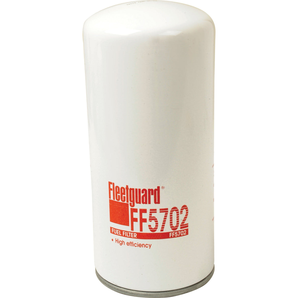 A cylindrical white spin-on fuel filter with red text reading "Sparex Fuel Filter - Spin On - FF5702, Sparex Part No.S.34595".