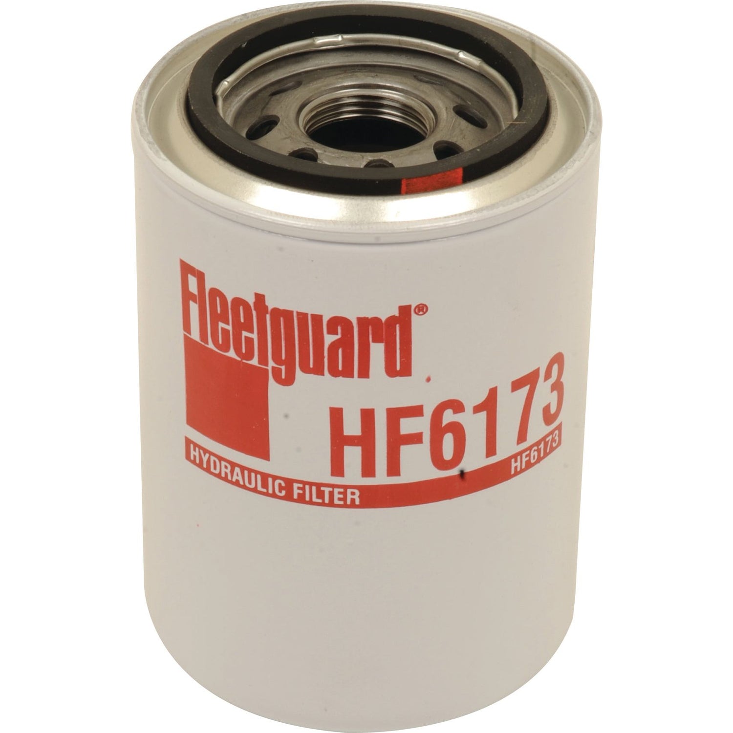 Introducing the Sparex Hydraulic Filter - Spin On - HF6173 (Sparex Part No. S.76460), a cylindrical white filter with red text, designed for hydraulic systems and compatible with Ford New Holland equipment.