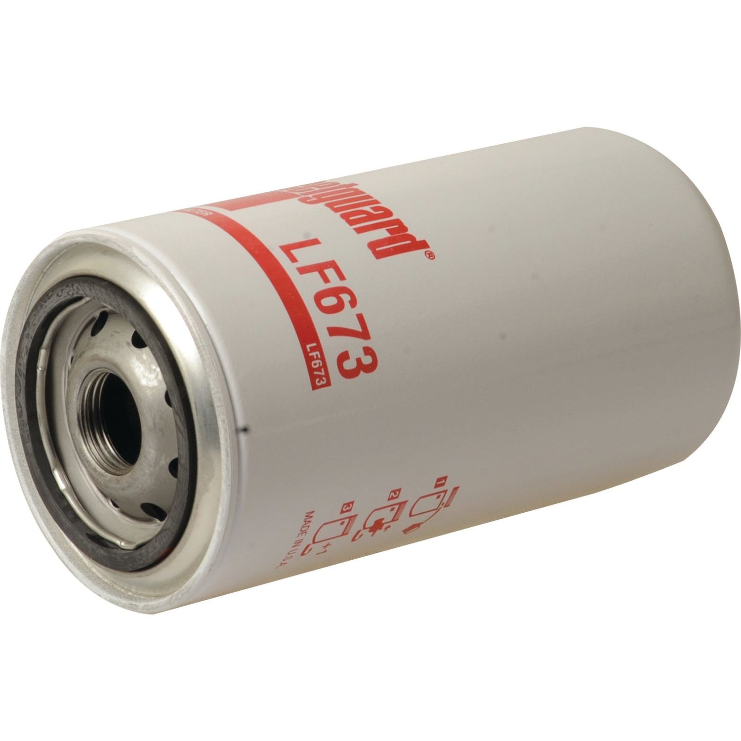 A cylindrical Sparex oil filter, labeled as Oil Filter - Spin On - LF673 (Sparex Part No.S.76907) with the designation LF673 printed in red on the side, displayed against a white background.