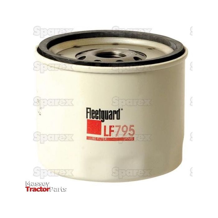Image of a Sparex oil filter, part number S.61803 (LF795), used for engine protection in various Ford/New Holland machinery; it features a white cylindrical shape with visible branding.
