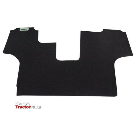 Black tractor cab floor mat made of carpet material with an AGCO "Fendt" tag on the upper left corner, compatible with Fendt Models such as XYLON 524 and XYLON 520. Features a red and grey "Massey Tractor Parts" logo at the bottom left. Product Name: Fendt - Floor Mat X991450103000.