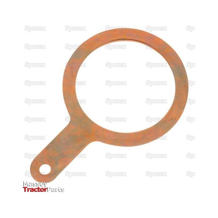 A rusted metal ring-shaped part with a handle, identified as a Follower (Sparex Part No. S.41859), is set against a background featuring repeated "Sparex" logos and the text "Massey Tractor Parts" in the bottom left corner. This component might be from a Massey Ferguson or Landini machine.