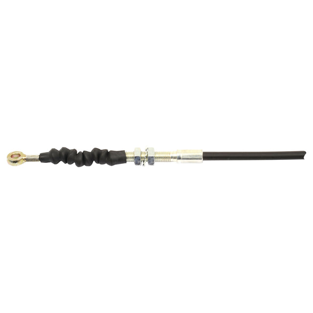 The Sparex Foot Throttle Cable (Part No. S.42474) is a black and silver automotive control cable measuring 1098mm in length, with an outer cable length of 937mm. It features a rubber boot and an eyelet connector on one end, specifically designed for use as a foot throttle cable on Massey Ferguson tractors.