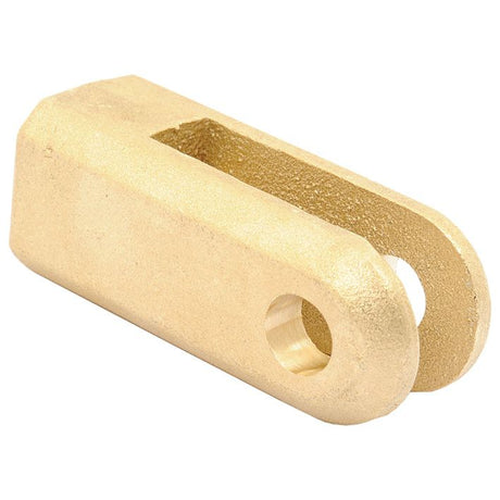 A Sparex Fork (Sparex Part No. S.22928) features a brass clevis design, with a cylindrical hole on one end and a U-shaped opening on the other, making it ideal for connecting components such as gate valves.
