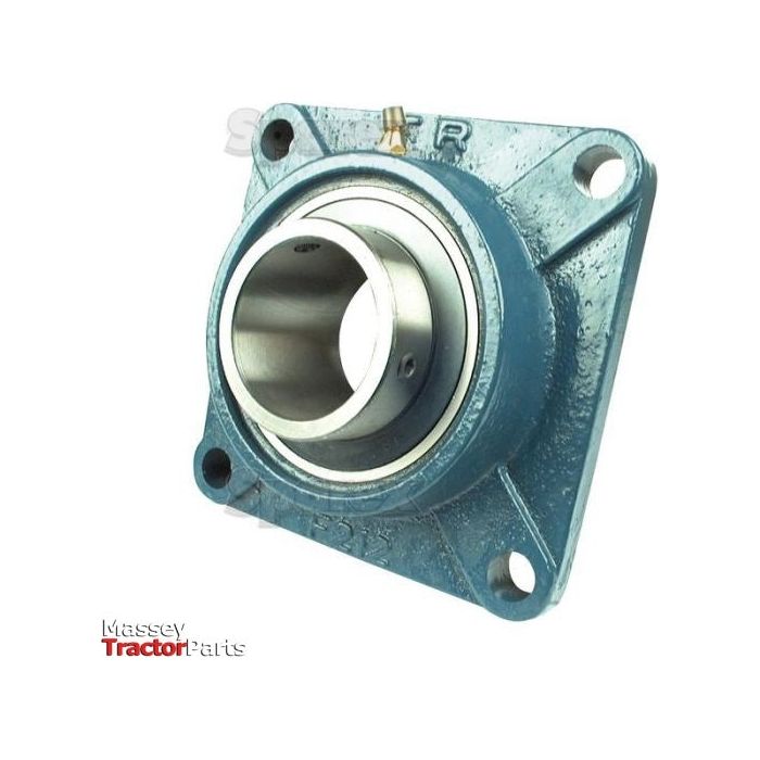 A blue cast iron flange bearing unit with four bolt holes and a silver metal interior ring, the Sparex Four-Bolt Flanged Unit (UCF205-16) | Sparex Part No.S.18542 is expertly marketed by Massey Tractor Parts.